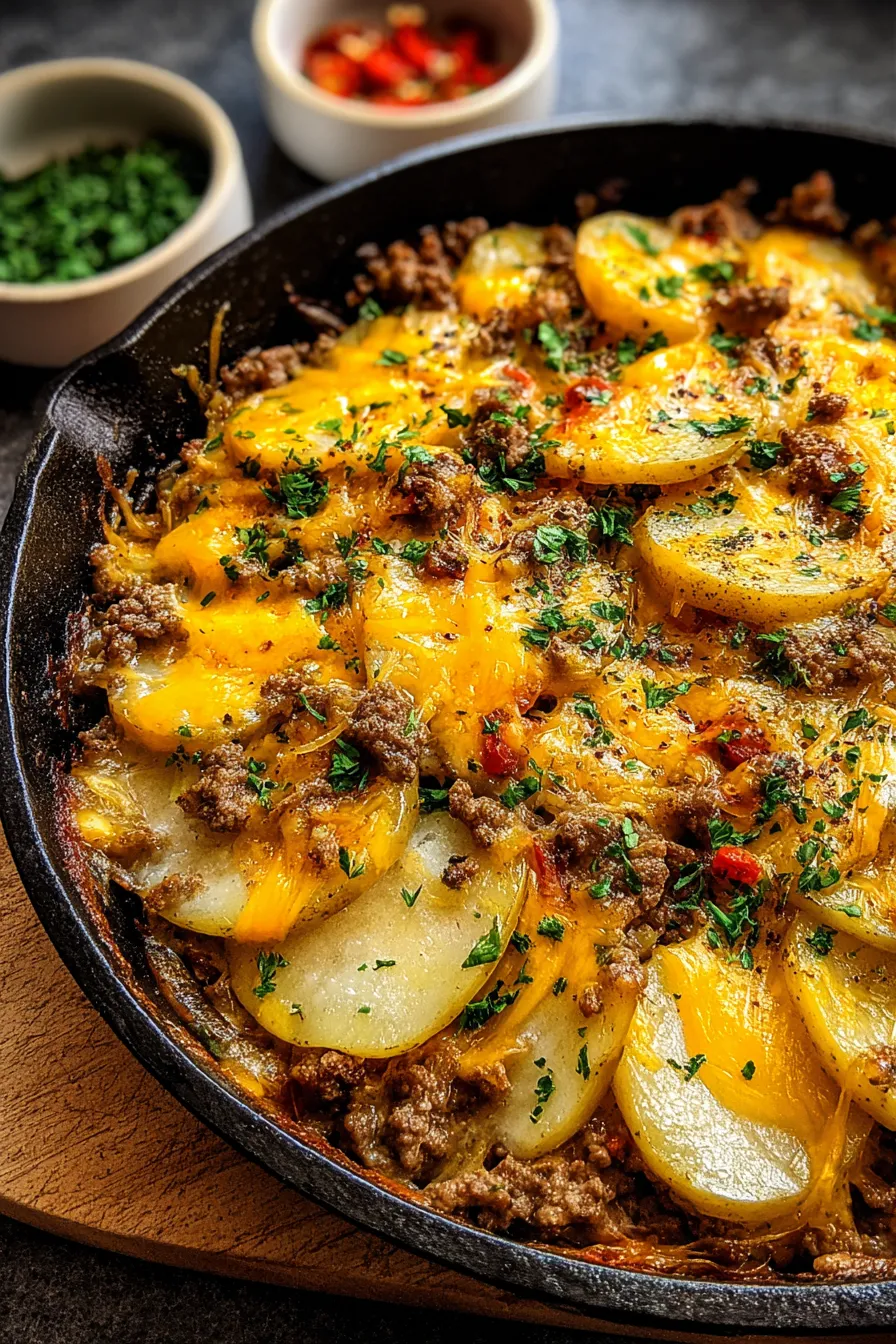 One-Pan Cheesy Meat & Potato Skillet – Twix Recipes
